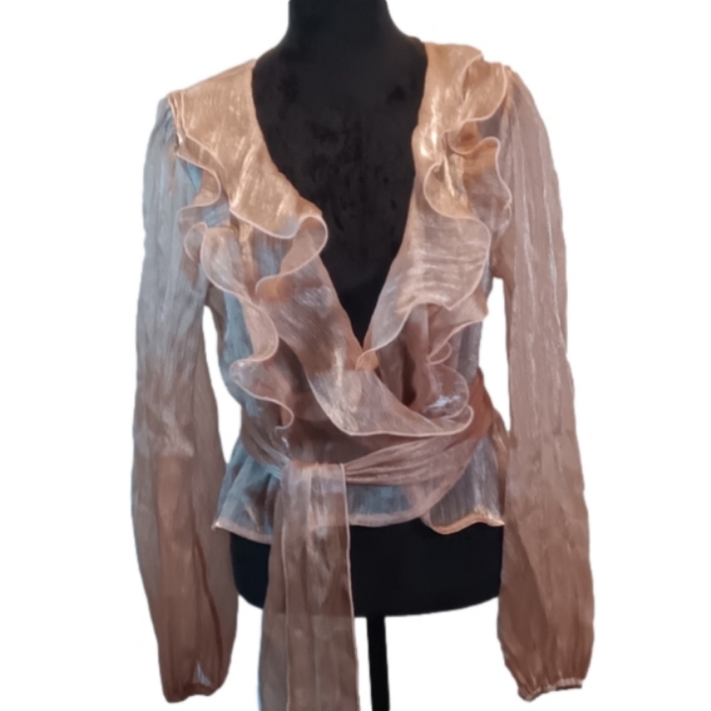 RUFFLED WRAP  ROSE PHEASANT COTTAGE WRAP BLOUSE SIZE L